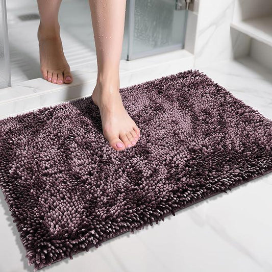 Yimobra Chenille Bathroom Rugs Non Slip, Extra Thick Soft Absorbent Bath Rug 31.5x20 Inch, Machine Washable Quick Dry Bath Mat for Bathroom Floor, Tub and Shower, Home Decor Accessories, Purple Grey - ModernBath