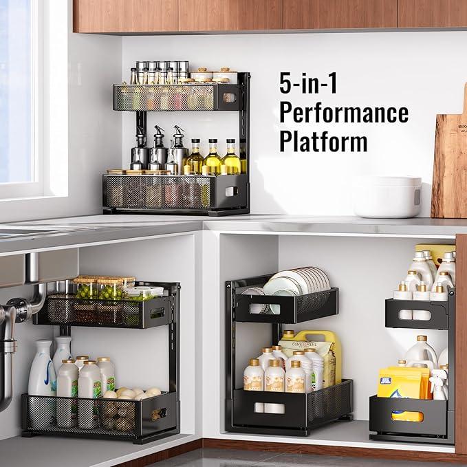 Under Sink Organizer, Silk-Smooth Metal Sliding Drawer Organizers and Storage Rack, Pull Out Cabinet Shelf for Kitchen, Bathroom, Pantry, Cabinet, Closet - ModernBath