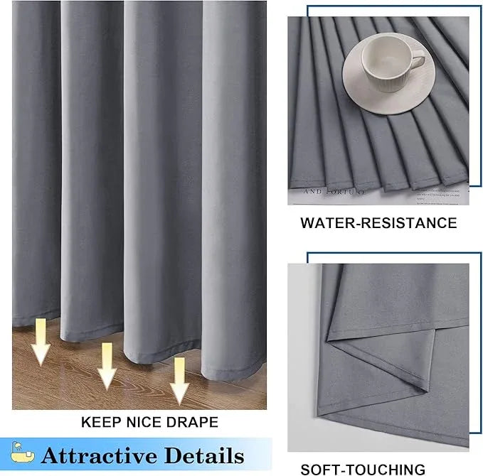 OVZME Zora 84 Inch Shower Curtain Set with 12 Plastic Hooks, Plain Fabric Grey Shower Curtain for Bathroom - Extra Long Shower Curtain, Water Resistance, Machine Washable Soft Cloth, 72WX84L, Grey - ModernBath