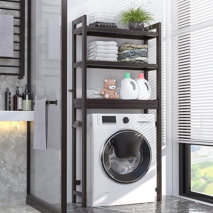 Homykic Over The Toilet Storage, Bamboo 3-Tier Over-The-Toilet Space Saver Organizer Rack, Stable Freestanding Above Toilet Stand with 3 Hooks for Bathroom, Restroom, Laundry, Espresso - ModernBath