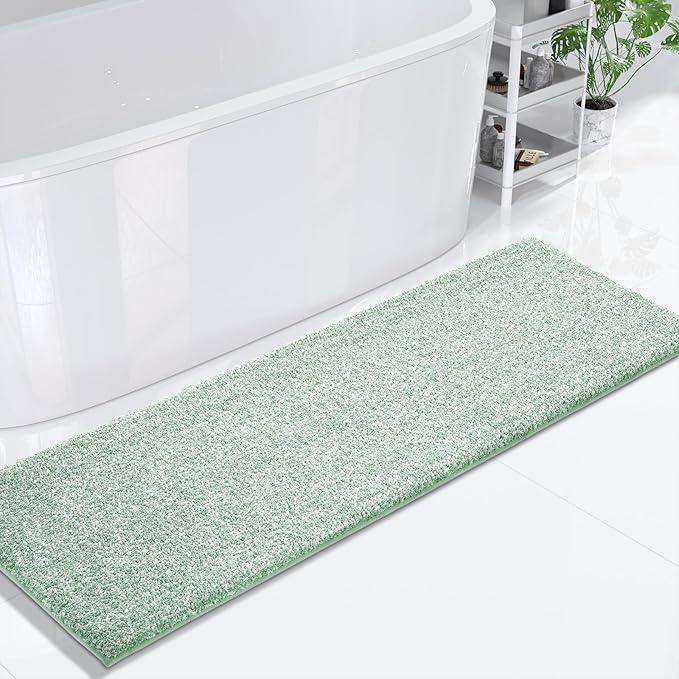 Yimobra Bathroom Runner Rug Non Slip Washable, Soft Absorbent Microfiber Long Bath Mat, Dual-Tone Decor Rug with Rubber Backing for Floor,Tub and Hallway,70x24,Home Essentials,Green and White - ModernBath