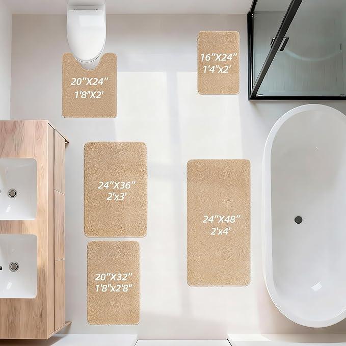 COSY HOMEER Toilet Rugs U-Shaped 24"x20",Soft Absorbent Bath Mat with Non-Slip TPR Backing, Machine Washable Shaggy Bath Rug for Toilet,Beige - ModernBath