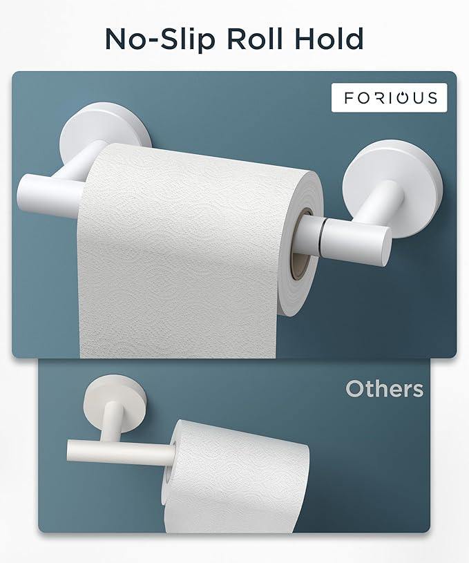 FORIOUS Toilet Paper Holder Wall Mount, Stainless Steel Rustproof Double Post Pivoting Tissue Roll Holder for Bathroom, Commercial Toilet Paper Dispenser, White - ModernBath