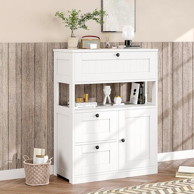 Bathroom Cabinet, Modern Bathroom Floor Storage Cabinet Organizer with 1 Door and 3 Drawers, Freestanding Cupboard for Kitchen/Living Room Use - ModernBath