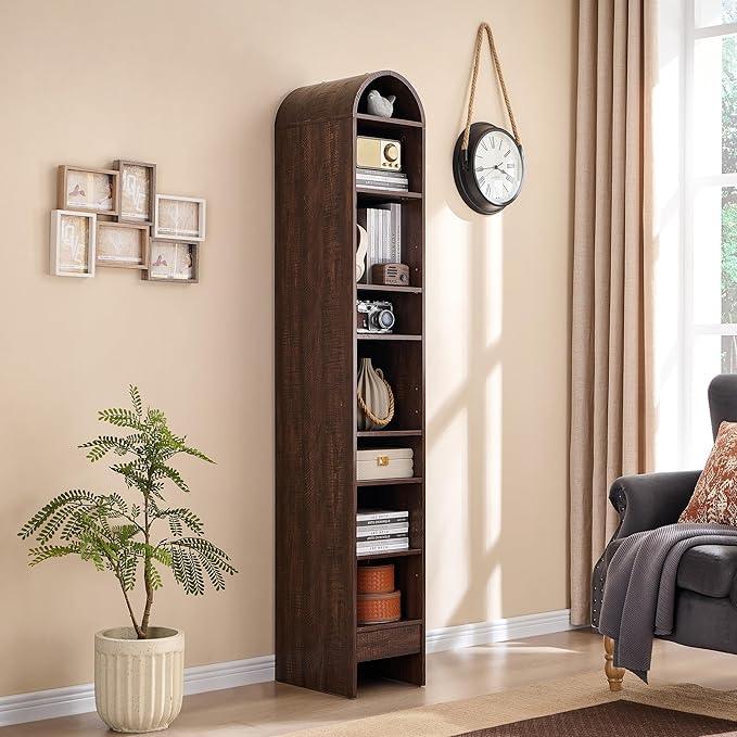 67" Tall Arched Bathroom Storage Cabinet, 8-Tier Modern Farmhouse Storage Cabinet with Adjustable Shelves, Wood Freestanding Cabinet for Bathroom, Living Room, Entryway, Hallway (Brown) - ModernBath