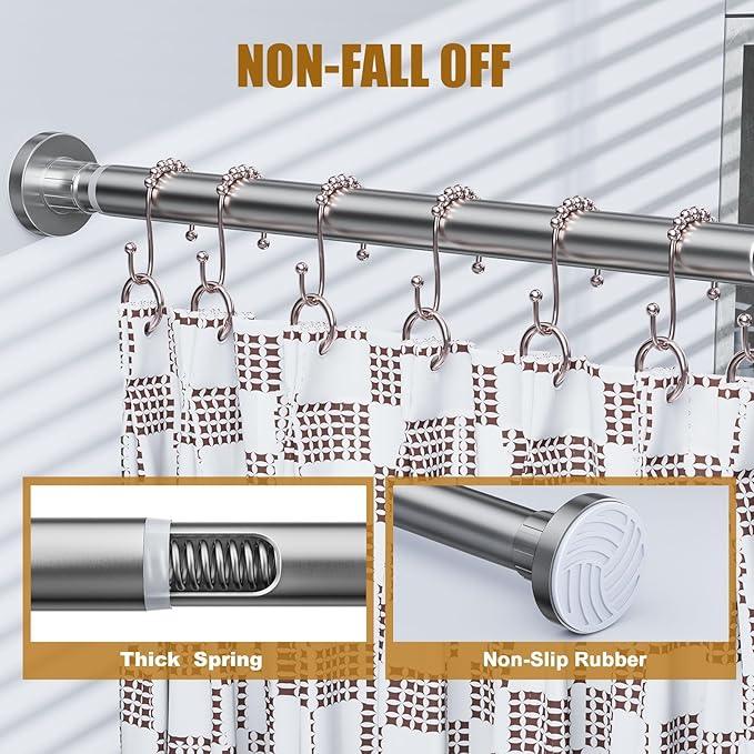 Ausemku Shower Curtain Rod 32-50 Inch Adjustable - 1 Inch Diameter Heavy Duty No drill Spring Tension Shower Rod, Non-Slip Rustproof Telescopic Rod for Bathroom, Nickel - ModernBath
