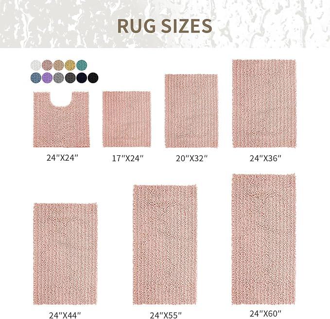 Ruggnovea Chenille Bathroom Rugs Non Slip Washable 36x24, Extra Thick Soft Absorbent Chenille Bath Mat, Non-Slip Barrier Backing, Quick Dry Machine Washable Bath Mats Tub, Shower,Floor/Sink,Pink - ModernBath