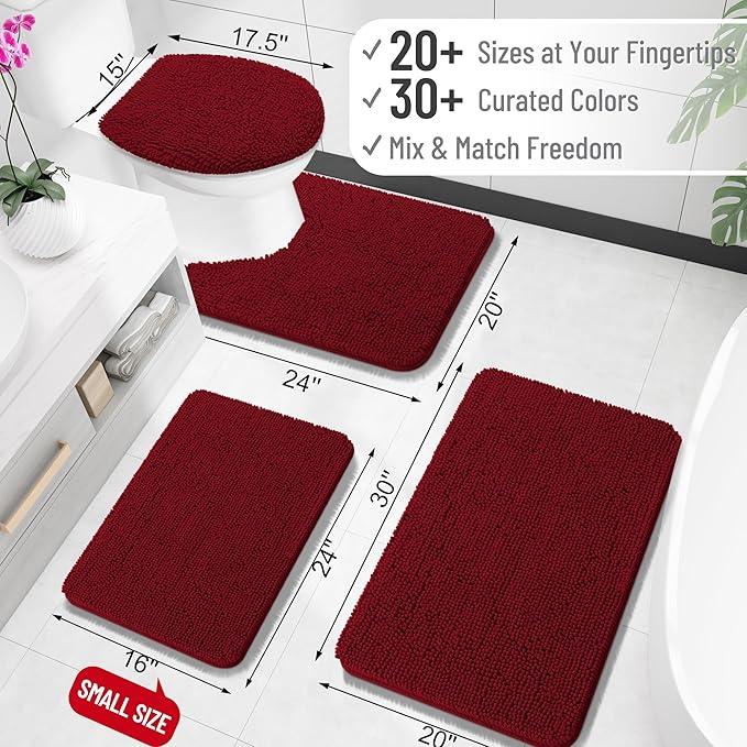 OLANLY Toilet Rugs U-Shaped 24x20, Extra Soft Absorbent Chenille Contour Bathroom Rugs for Toilet, Dry Quickly, Machine Washable, Non-Slip Bath Mat, Burgundy - ModernBath