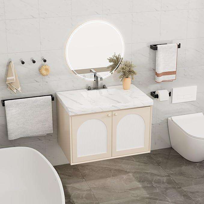 SAYAYO 7-Piece Bathroom Hardware Set Black, Includes 16 Inch Towel Bar, Towel Ring, Toilet Paper Holder & 4Pcs Coat Hooks Wall Mount, Towel Racks for Bathroom Accessories Set SUS304 Stainless Steel - ModernBath
