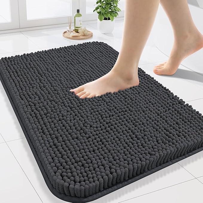 Arotive Bathroom Rugs 24x16, Extra Soft Absorbent Shaggy Chenille Bath Rugs, Machine Washable Rubber Backing Non-Slip Bath Mats for Bathroom Floor Tub and Shower, Home Decor Accessories, Dark Grey - ModernBath