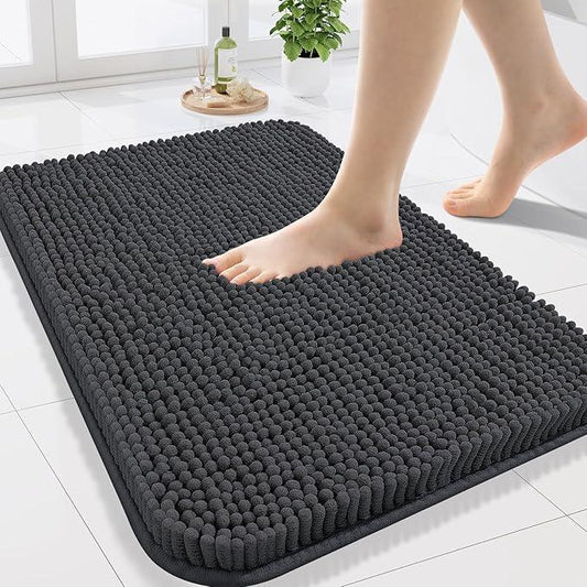 Arotive Bathroom Rugs 24x16, Extra Soft Absorbent Shaggy Chenille Bath Rugs, Machine Washable Rubber Backing Non-Slip Bath Mats for Bathroom Floor Tub and Shower, Home Decor Accessories, Dark Grey - ModernBath