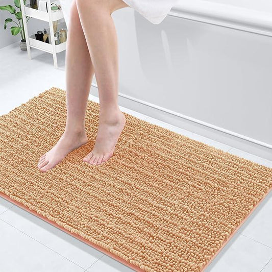 Arotive Luxury Chenille Bathroom Rug Mat, Extra Soft Thick Absorbent Shaggy Bath Rugs, Non-Slip Machine Wash Dry, Plush Bath Mats for Bathroom, Shower and Tub, 47x24, Peach - ModernBath