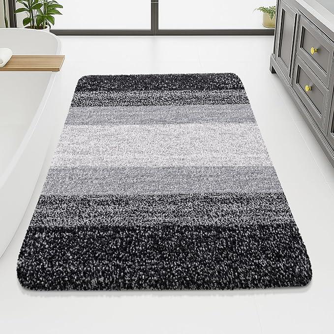 Arotive Microfiber Bathroom Rugs, Shaggy Soft and Absorbent Bath Rug, Non-Slip, Thick Plush Machine Washable Dry Bath Mats for Bathroom, Tub and Shower, 70x46, Black, Rectangular - ModernBath