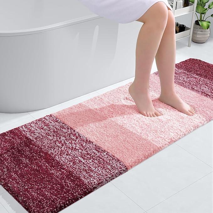 OLANLY Bathroom Runner Rugs 59x20, Extra Soft Absorbent Microfiber Bath Rugs, Rubber Backing, Quick Dry, Machine Washable Bath Mats for Bathroom Floor, Tub and Shower, Home Decor Accessories, Red - ModernBath