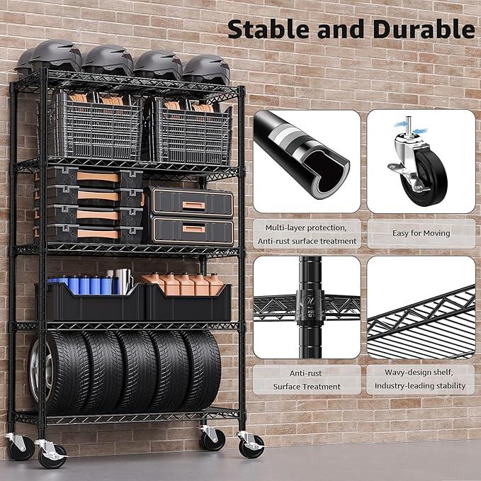 5-Shelf Storage Shelves,Wire Shelving Heavy Duty Metal Storage Shelving Unit Adjustable Garage Shelving Rack Pantry Kitchen (Black, 5 Tier,17.7" D x 47.2" W x 76.7" H) - ModernBath