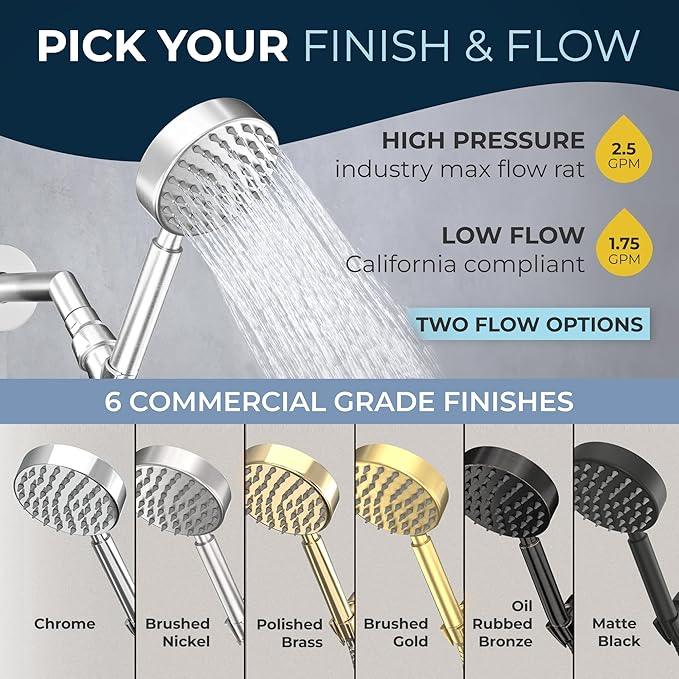 HammerHead Showers® Solid Metal Handheld Shower Head with Hose and Brass Holder - BRUSHED NICKEL - 2.5 GPM High Pressure Shower Heads with Adjustable Shower Wand Bracket - 6ft Flexible Extension - ModernBath