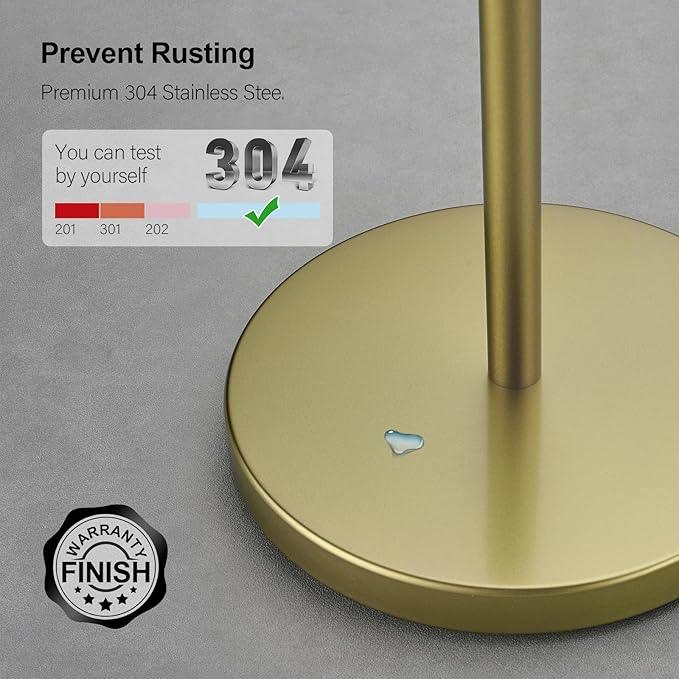 BAGNOLUX Bathroom Toilet Paper Holder Stand with Reserve, SUS304 Stainless Steel Rustproof Pedestal Tissue Roll Holder Heavy Duty, Brushed Light Yellow Gold - ModernBath