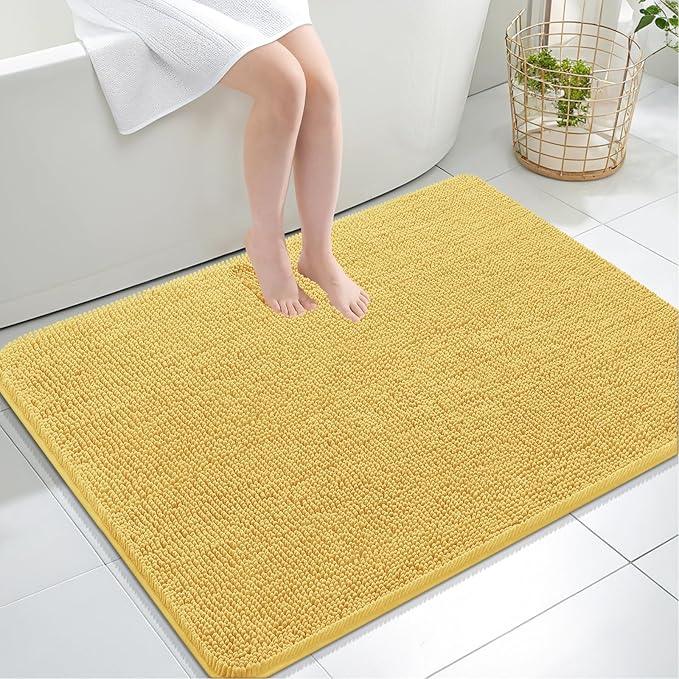 OLANLY Bathroom Rugs 40x32, Extra Soft Absorbent Chenille Bath Rugs, Rubber Backing Quick Dry, Machine Washable Bath Mats for Bathroom Floor, Tub and Shower, Home Decor Accessories, Yellow - ModernBath