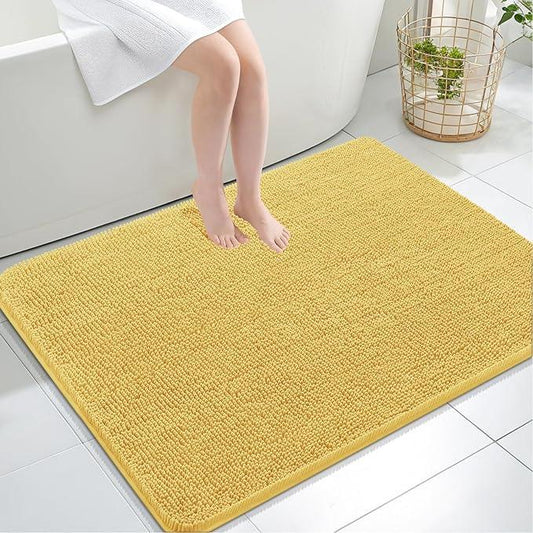 OLANLY Bathroom Rugs 40x32, Extra Soft Absorbent Chenille Bath Rugs, Rubber Backing Quick Dry, Machine Washable Bath Mats for Bathroom Floor, Tub and Shower, Home Decor Accessories, Yellow - ModernBath