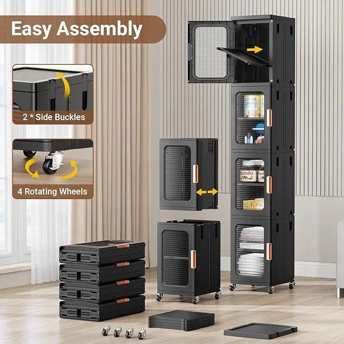 BROVIEW 6-Tier Tall Narrow Storage Cabinet Organizer, Slim Bathroom Cabinets with Adjustable Shelves and Doors, Plastic Kitchen Pantry Organizers and Storages for Small Space, Laundry, Black - ModernBath