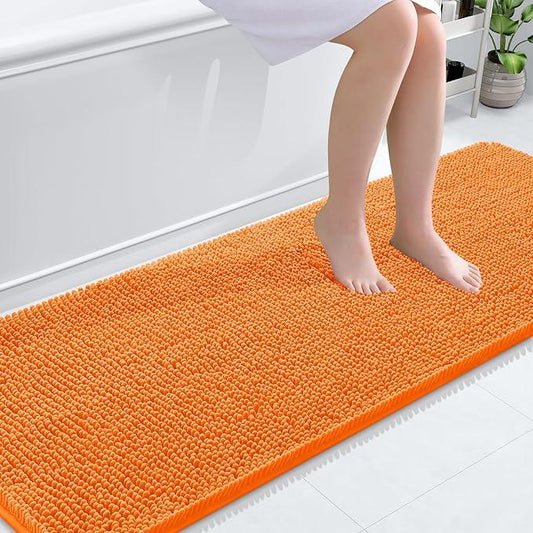 OLANLY Bathroom Rugs 70x24, Extra Soft Absorbent Chenille Bath Rugs, Rubber Backing Quick Dry, Machine Washable Bath Mats for Bathroom Floor, Tub and Shower, Home Decor Accessories, Orange - ModernBath