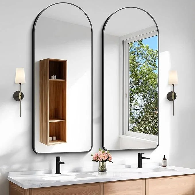 Arched Bathroom Mirror, 16"x48" Black Arched Mirror for Bathroom, Wall Mounted Mirror, Vanity Wall Mirror w/Metal Frame for Bedroom, Entryway, Living Room, Vertically Hanging - ModernBath