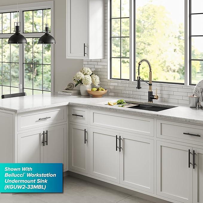 KRAUS Bolden Commercial Style 2-Function Single Handle Pull Down Kitchen Faucet in Brushed Brass/Matte Black, KPF-1610BBMB - ModernBath