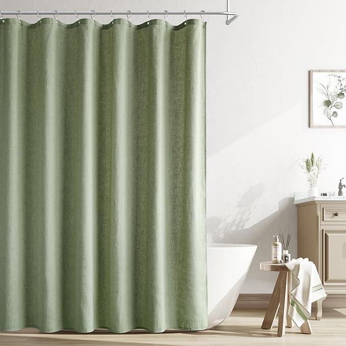 Naturoom Long Shower Curtain 90 inches Long, Linen Rustic Weighted Fabric Shower Curtain Set with Hooks, Bohemian Country Thick Bath Curtains for Bathroom,72x90,Sage Green - ModernBath