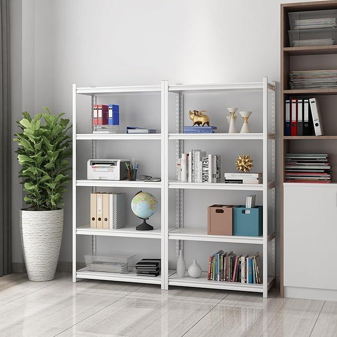 5 Tier Metal Storage Shelves Adjustable Garage Shelving, Heavy Duty Industrial Utility Rack Organization for Kitchen, Pantry, Closet, Garage, Office (White) - ModernBath