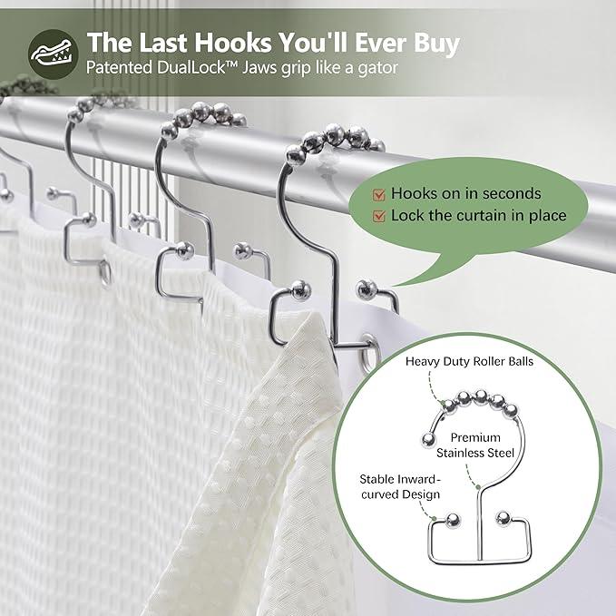 VANZAVANZU Luxury 3 in 1 Shower Curtain Set 3D Textured Waffle Weave Bathroom Curtain with Waterproof SGS Certified Fabric Liner & 12 Anti-Fall Stainless Steel Hooks, Machine Washable 72"x72" (Cream) - ModernBath