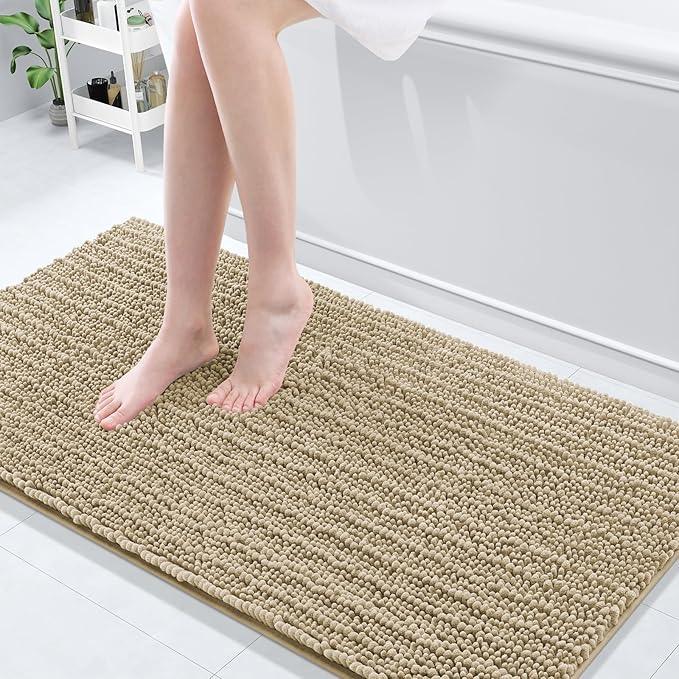 Arotive Luxury Chenille Bathroom Rug Mat, Extra Soft Thick Absorbent Shaggy Bath Rugs, Non-Slip Machine Wash Dry, Plush Bath Mats for Bathroom, Shower and Tub, 60x24, Beige - ModernBath