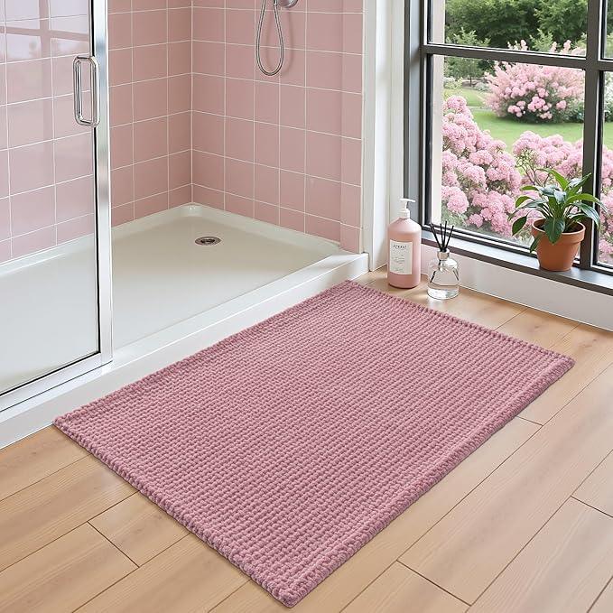 DEXI Bathroom Rugs 24x36, Non Slip Washable Bath Mat, Absorbent Chenille Bathmat, Ultra Soft Thick Carpet for Tub Shower Floor, Pink - ModernBath
