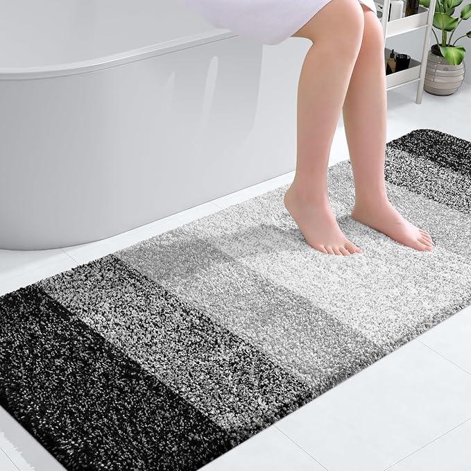 OLANLY Bathroom Runner Rugs 59x24, Extra Soft Absorbent Microfiber Bath Rugs, Rubber Backing, Quick Dry, Machine Washable Bath Mats for Bathroom Floor, Tub and Shower, Home Decor Accessories, Black - ModernBath