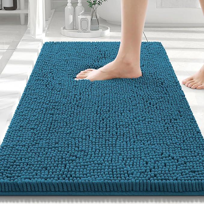 Smiry Luxury Chenille Bathroom Rugs 30x20, Extra Soft and Absorbent Shaggy Bath Mat, Machine Washable, Non-Slip Plush Carpet Runner for Tub, Shower, and Floor, Home Decor Accessories, Peacock Blue - ModernBath