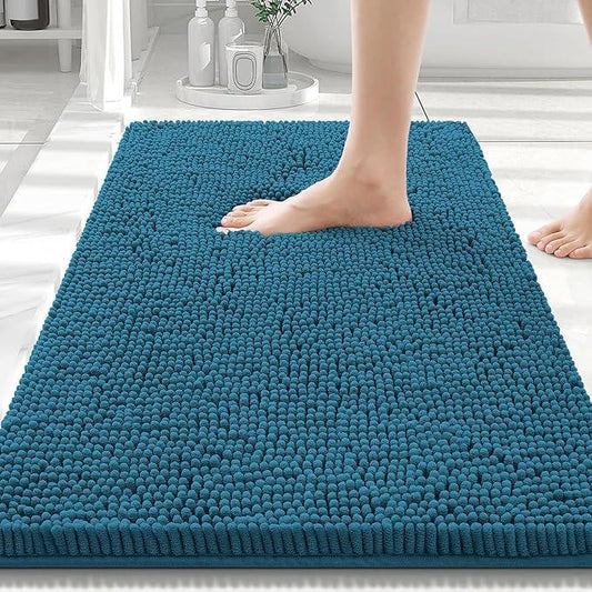 Smiry Luxury Chenille Bathroom Rugs 30x20, Extra Soft and Absorbent Shaggy Bath Mat, Machine Washable, Non-Slip Plush Carpet Runner for Tub, Shower, and Floor, Home Decor Accessories, Peacock Blue - ModernBath
