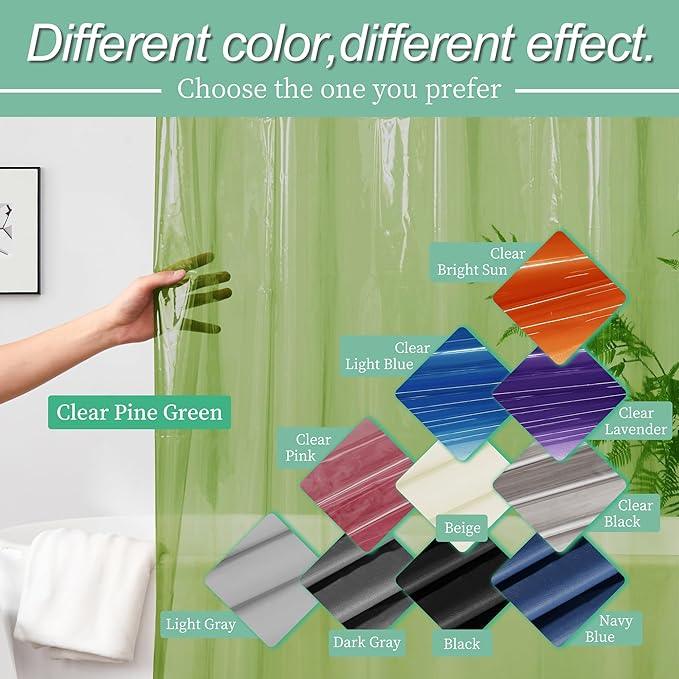 Mrs Awesome Clear Green Shower Curtain Liner with 3 Magnets, 72x72 Premium Flexible Sturdy Plastic Shower Curtain for Bathroom Waterproof, Clear Green - ModernBath