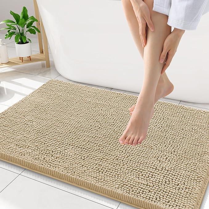 Smiry Luxury Chenille Bathroom Rugs 34x21, Extra Soft and Absorbent Shaggy Bath Mat, Machine Washable, Non-Slip Plush Carpet Runner for Tub, Shower, and Floor, Home Decor Accessories, Beige - ModernBath