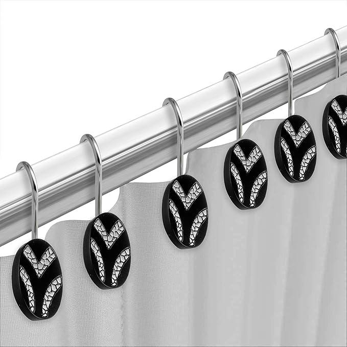 Zahari Home 13pc Sinatra Bathroom Shower Curtain Set Classic Shower Curtain & 12 Shower Curtain Hooks Luxury Fabric Shower Curtain Unique Design Bling Black Shower Curtain Set - ModernBath