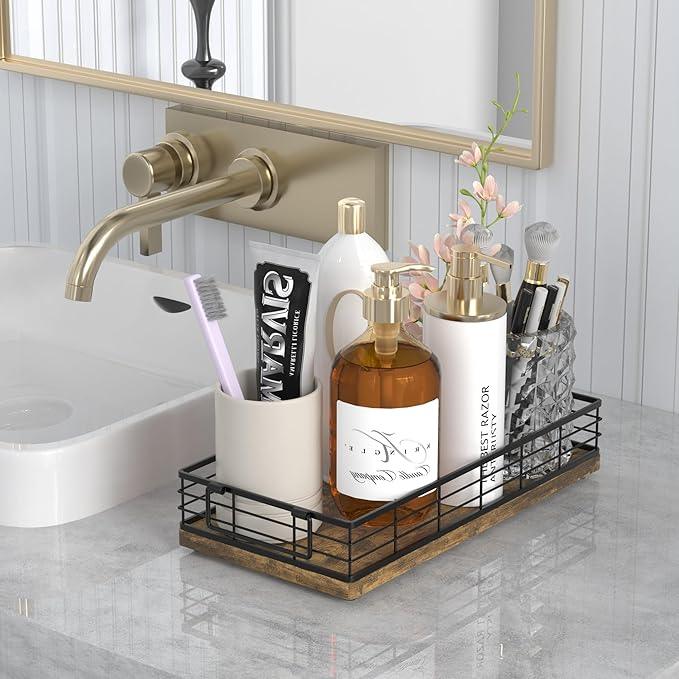 JNFUZ Toilet Paper Basket, 13 Inch Farmhouse Bathroom Basket MDF and Iron Tray Top of Storage Toiletries Organizer for Bathroom, Living Room and Kitchen (Rusty) - ModernBath