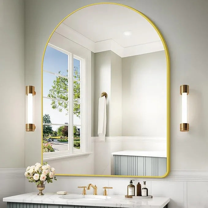 Arched Bathroom Mirror, 36"x48" Gold Arch Mirror for Bathroom, Wall Mounted Mirror, Gold Vanity Wall Mirror w/Metal Frame for Bedroom, Entryway, Living Room, Vertically Hanging or Leaning Against - ModernBath