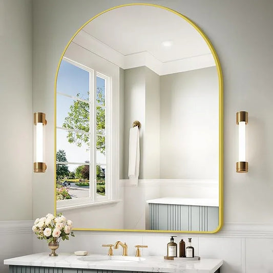 Arched Bathroom Mirror, 36"x48" Gold Arch Mirror for Bathroom, Wall Mounted Mirror, Gold Vanity Wall Mirror w/Metal Frame for Bedroom, Entryway, Living Room, Vertically Hanging or Leaning Against - ModernBath