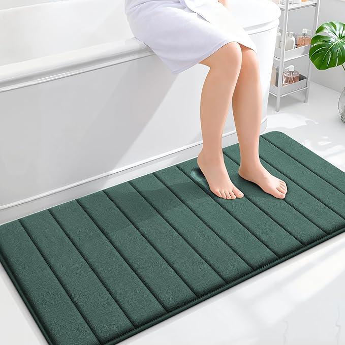 OLANLY Memory Foam Long Bathroom Rugs Runner 47x24, Super Soft Absorbent Bath Mat, Quick Dry, Machine Washable Shower Rugs, Bathmat Carpet, Bathroom Home Decor Accessories, Blackish Green - ModernBath