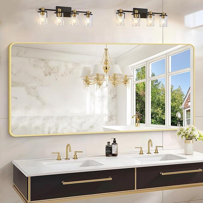 CIVENO 30"x60" Gold Bathroom Mirror, Large Rectangle Mirror, Rectangular Wall Mirror, Rounded Corner Vanity Mirror with Aluminum Metal Frame for Bathroom Bedroom Living Room - ModernBath