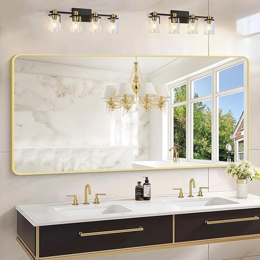 CIVENO 30"x60" Gold Bathroom Mirror, Large Rectangle Mirror, Rectangular Wall Mirror, Rounded Corner Vanity Mirror with Aluminum Metal Frame for Bathroom Bedroom Living Room - ModernBath