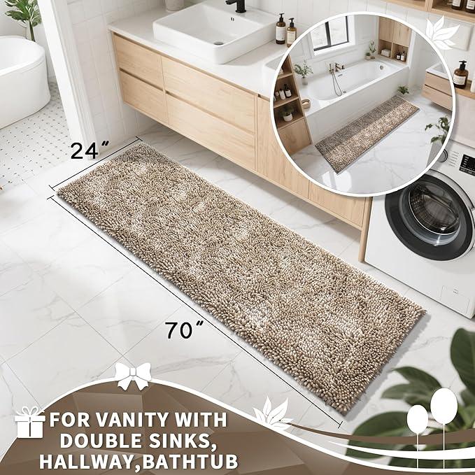 Yimobra Long Bathroom Rugs Runner 70x24 Inch, Extra Thick Soft Absorbent Chenille Bath Mat, Non Slip Machine Washable, Quick Dry Bath Rugs for Bathroom Floor, Tub and Shower, Camel - ModernBath