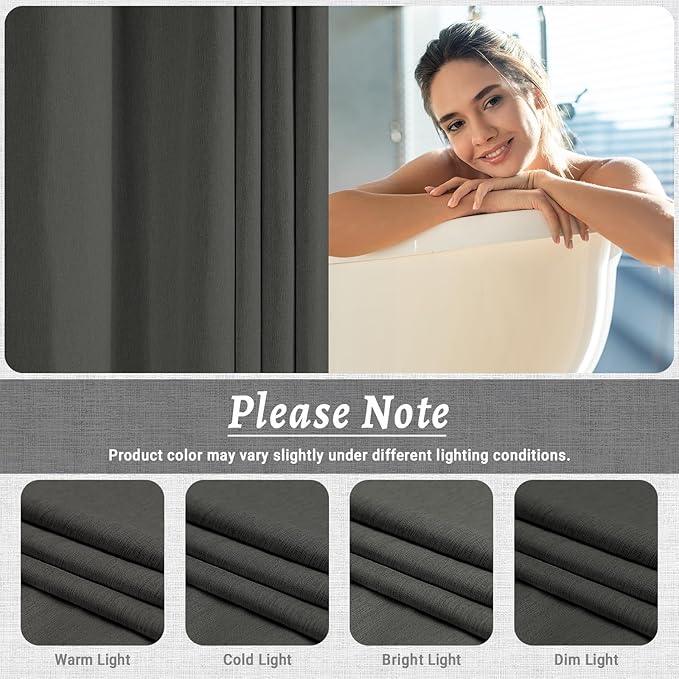 WONICY No Hook Shower Curtain with Snap in Liner, Polyester Textured Shower Curtain with Liner Set, Waterproof Washable Hotel Style Shower Curtains for Bathroom, 71Wx74H, Charcoal Grey - ModernBath
