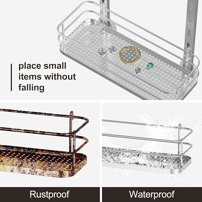 Orimade Adjustable Hanging Over the Shower Door Caddy,Bathroom Organizer Shelf Storage with 4 Hooks for Razor,No Drilling Rustproof Shower Rack Basket, 4 Tier, Silver - ModernBath