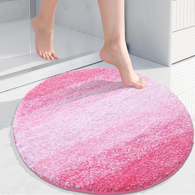 Arotive Microfiber Bathroom Rugs, Shaggy Soft and Absorbent Bath Rug, Non-Slip, Thick Plush Machine Washable Dry Bath Mats for Bathroom, Tub and Shower, 24x24, Pink, Round - ModernBath