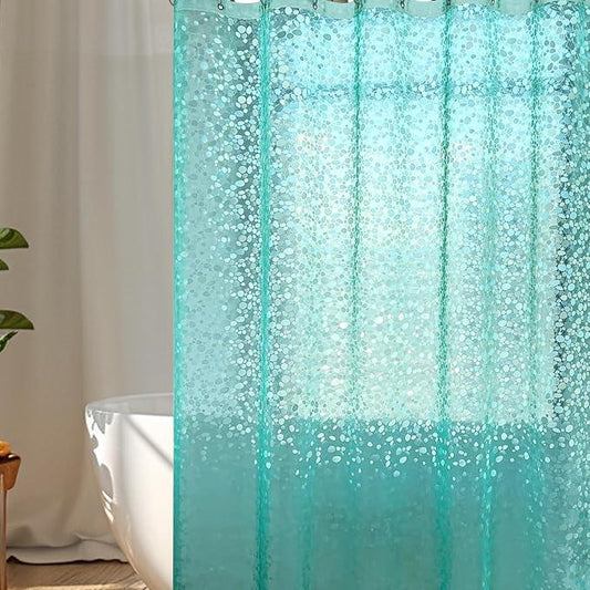 WELTRXE 8G EVA Clear Teal Shower Curtain with 3D Pebbles Design, 72x72 Inches Plastic Waterproof Shower Curtain Liner with Magnets/12 Hooks/Rustproof Grommets for Bathroom, Heavy Shower Liner - ModernBath
