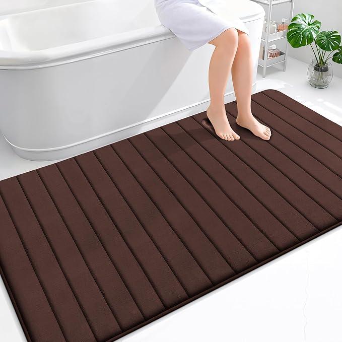 OLANLY Memory Foam Bath Mat 70x46, Super Soft Absorbent Bathroom Rugs, Quick Dry, Machine Washable Shower Floor Rugs, Bathmat Carpet, Bathroom Home Decor Accessories, Brown - ModernBath